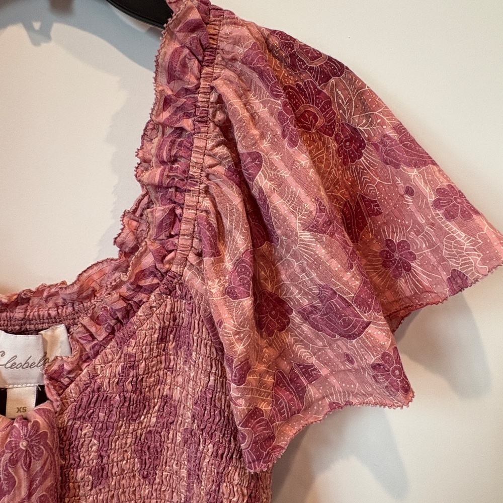 Cleobella Smocked Floral Metallic Batik Print Dress - XS - Picture 5 of 7